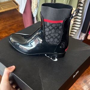 Coach Black and Red Ankle Rain Boots